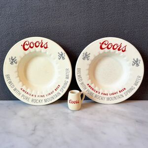 Vintage Coors Ashtrays and Tiny Mug Cream Ceramic America's Fine Light Beer